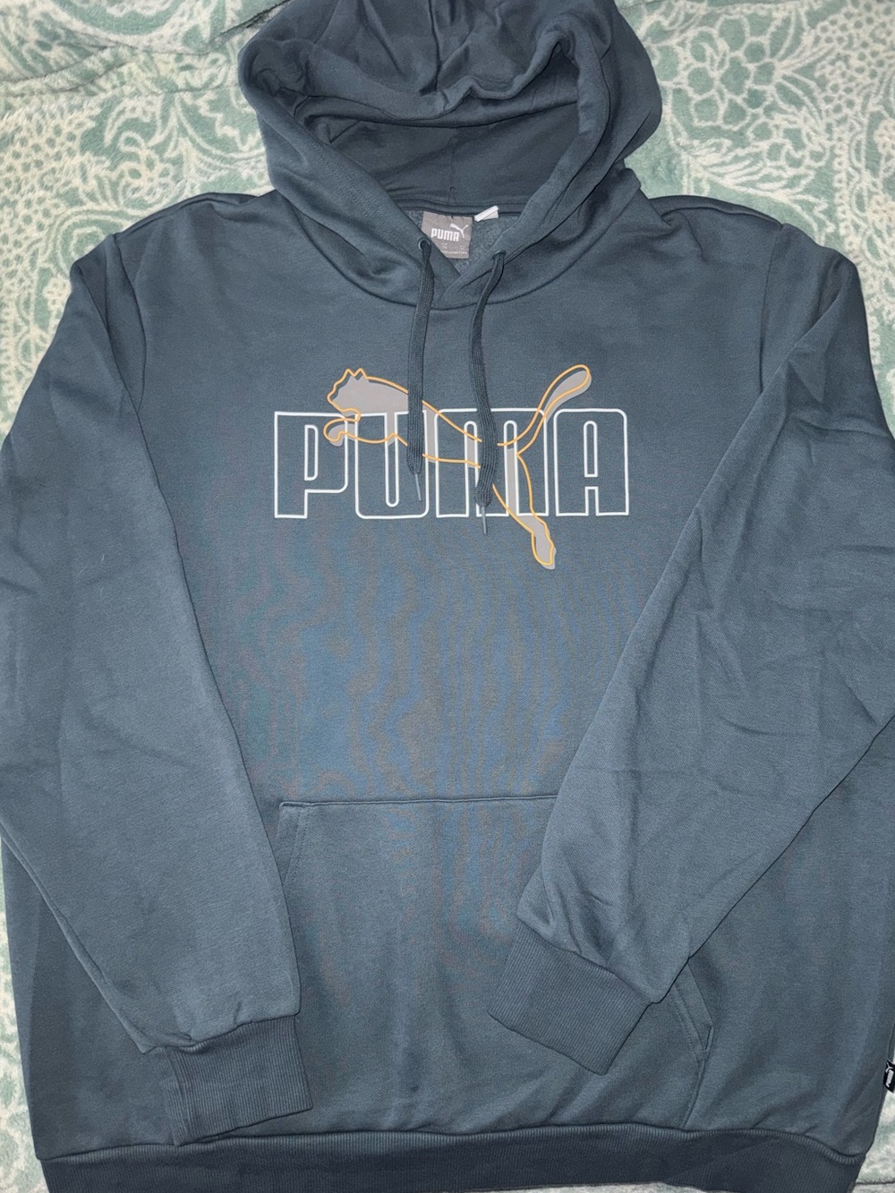 Puma Men's Hoodie in Slate Blue with Gold Logo
